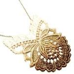 Lace Necklace Hand Dyed - Ombre Flower in Brown Tan and White Metallic - Customizable Colors