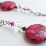 Neon Pink Stone Beaded Earr..