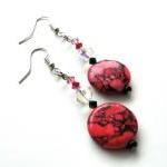 Neon Pink Stone Beaded Earr..