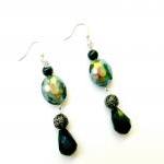Beaded Earrings in Teal Sil..