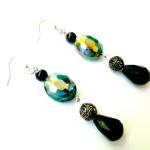 Beaded Earrings in Teal Sil..