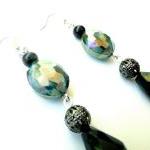 Beaded Earrings in Teal Sil..