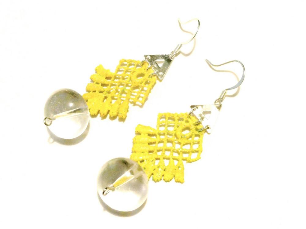 Lace Earrings Hand Painted in Neon Yellow Glow in the Dark - Customizable Colors