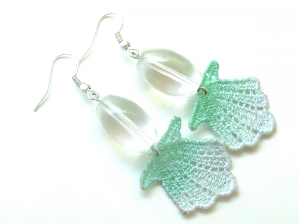 Lace Earrings - Ombre Seashell in Mint and Sea Foam Green - Customizable Colors - Summer Ocean