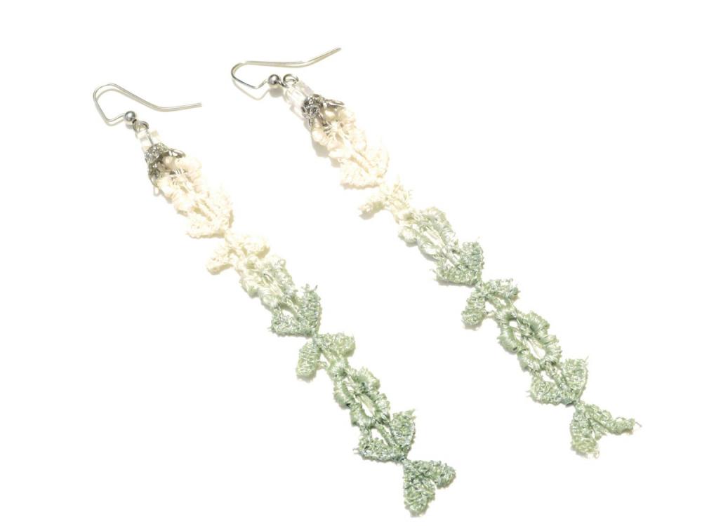 Lace Earrings - Ombre Flowers in Mint and White Metallic - Customizable Colors - Summer Ocean