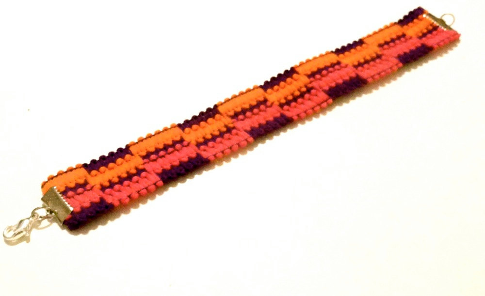 Neon Fabric Bracelet Cuff - Color Blocking - Pink Purple Orange