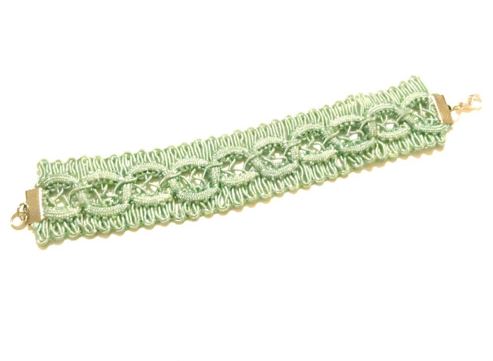 Mint Lace / Fabric Bracelet Cuff - Spring Fashion