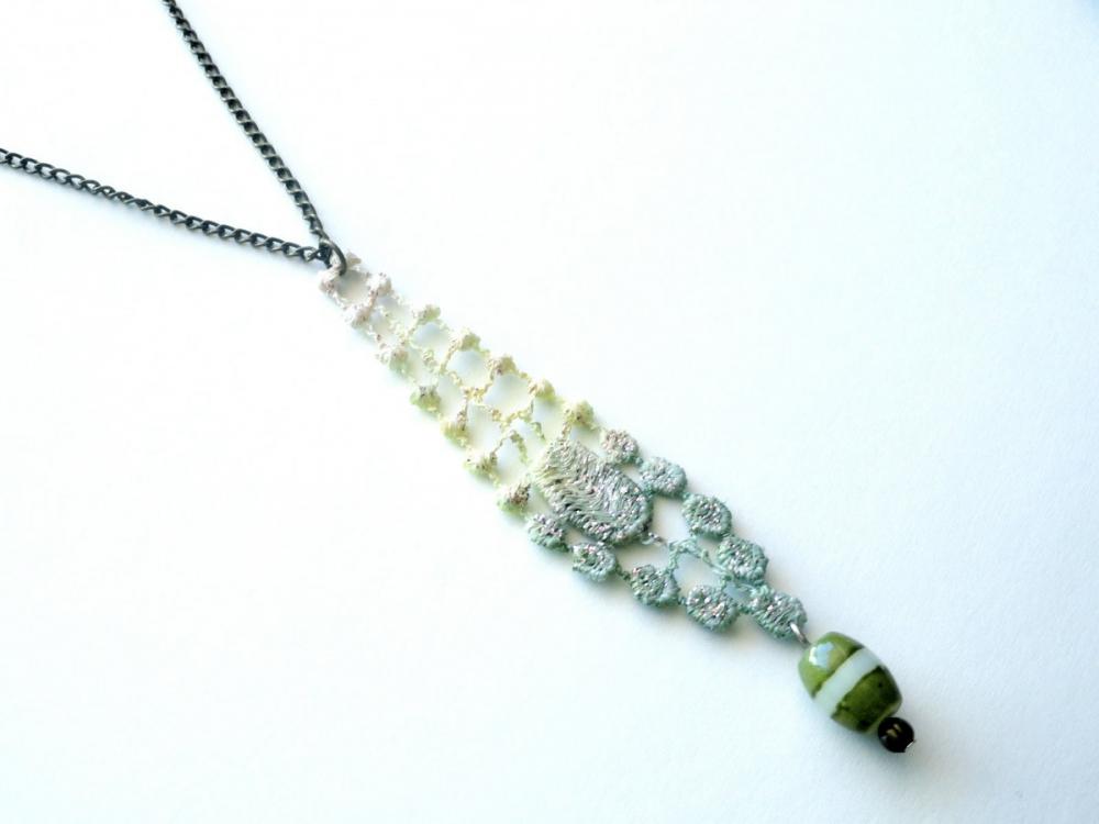 Lace Necklace Hand Dyed - Yellow and Olive Green - Customizable Colors - Lace Fashion