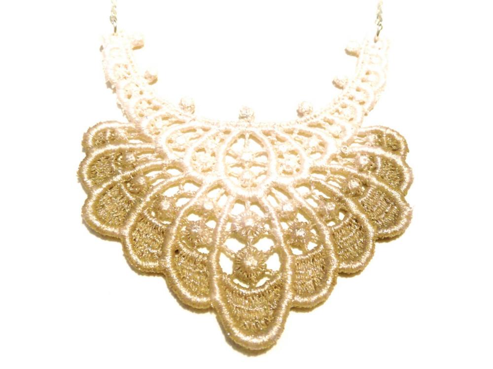 Lace Necklace Hand Dyed - Ombre in Tan and White Metallic - Customizable Colors
