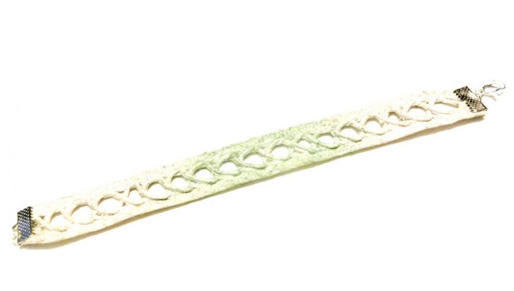 Lace Bracelet Hand Painted - Mint Green Sparkle and Pearl White - Customizable Colors