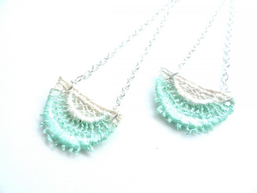 Lace Fashion Hand Dyed Lace Earrings - Mint Green and Champagne with Sterling Silver Chain - Customizable Colors )-( JANET )-(