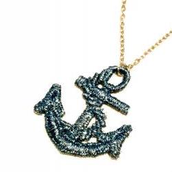 Lace Necklace Hand Dyed - Anchor in Metallic Blue - Ocean Summer Nautical