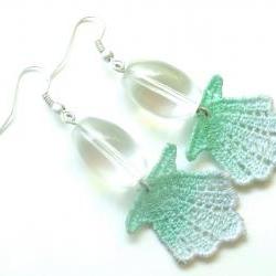 Lace Earrings - Ombre Seashell in Mint and Sea Foam Green - Customizable Colors - Summer Ocean