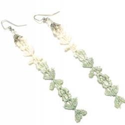 Lace Earrings - Ombre Flowers in Mint and White Metallic - Customizable Colors - Summer Ocean
