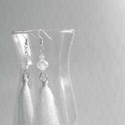 Earrings for Wedding - White Glitter Tassel with Vintage 1920's Crystals