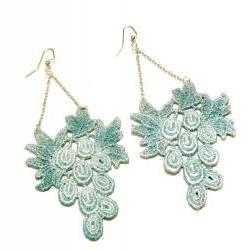 Lace Earrings Hand Dyed - Grapevine in Blue Metallic - Customizable Colors - Lace Fashion
