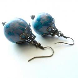 Purple and Blue Stone Beaded Earrings with Antiqued Bronze Beads