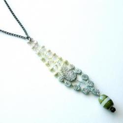 Lace Necklace Hand Dyed - Yellow and Olive Green - Customizable Colors - Lace Fashion