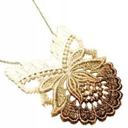 Lace Necklace Hand Dyed - Ombre Flower in Brown Tan and White Metallic - Customizable Colors
