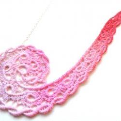 Lace Necklace Hand Dyed in Pink and Red with Silver Plated Chain - Valentine's Day - Customizable Colors )-( DANIELLE )-(