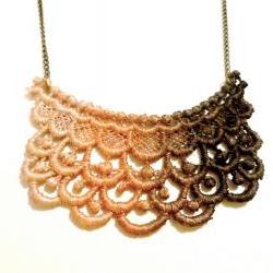 Lace Necklace Hand Dyed in Ombre Brown Copper Cream - Customizable Colors