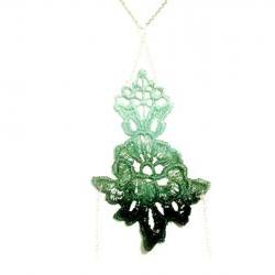 Lace Necklace Hand Dyed - Flower in Teal Greens and Mint - Floral Spring Fashion - OOAK