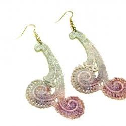 Lace Earrings Hand Dyed - Pearl Purple, Lavender and Baby Blue - Customizable Colors
