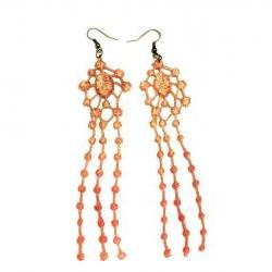 Lace Earrings Hand Dyed -Red and Brown - Customizable Colors