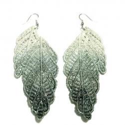 Leaf Lace Earrings Hand Dyed - Grey and White with Glitter - Customizable Colors - Lace Fashion