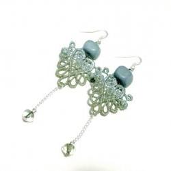 Heart Lace Earrings Hand Dyed - Pearl Olive Green and Baby Blue - Customizable Colors - Lace Fashion